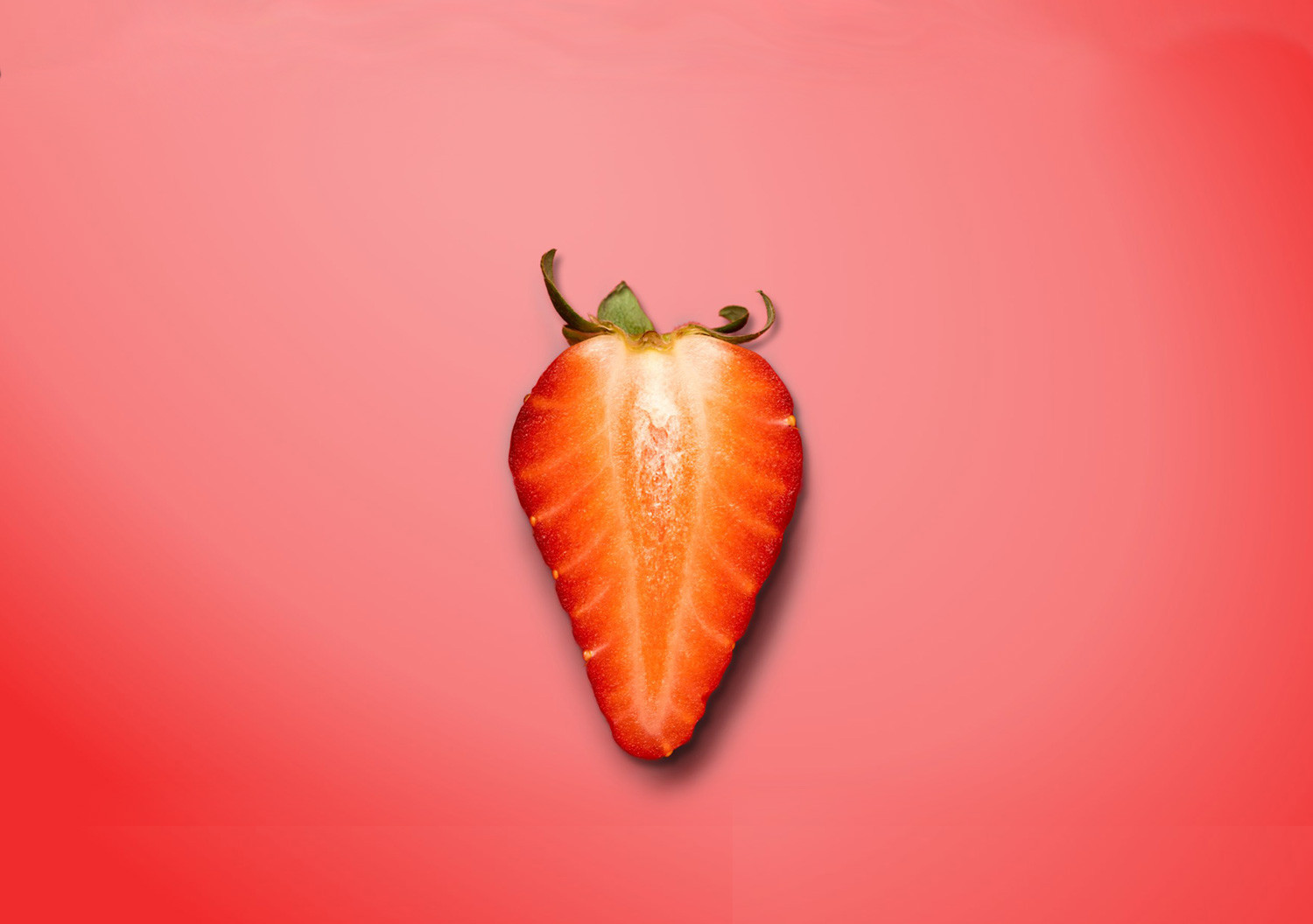 Der Länge nach halbierte Erdbeere, die an eine Vulva erinnert.